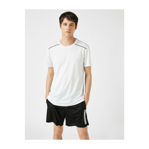 Koton Men's White Short Sleeve Stripe Reflective Crew Neck Tshirt