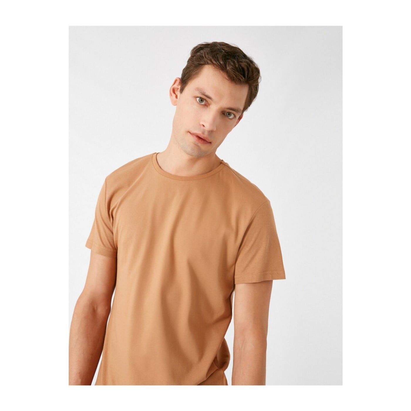 Koton Men's Brown Cotton Crew Neck Short Sleeve T-Shirt