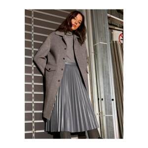 Koton Women Gray Pleated Faux Leather Skirt