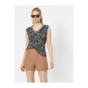 Koton Women's Black V-Neck Zebra Patterned Singlet