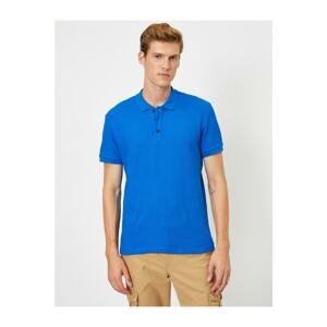 Koton Men's Blue Cotton Polo Neck T-Shirt