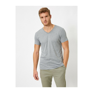 Koton Men's Gray Short Sleeve V Neck Basic T-Shirt