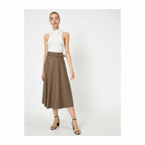 Koton Belted Faux Leather Midi Skirt