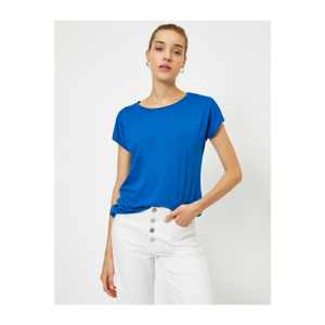 Koton Women's Blue Crew Neck Standard T-shirt