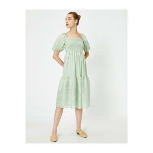 Koton Women's Mint Green Watermelon Sleeve U Neck Cotton Dress