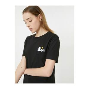 Koton Women's Black Snoopy Printed Crew Neck Licensed T-Shirt