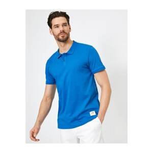 Koton Men's Navy Blue Ornamental Label Detail Slim Fit Polo Neck T-shirt