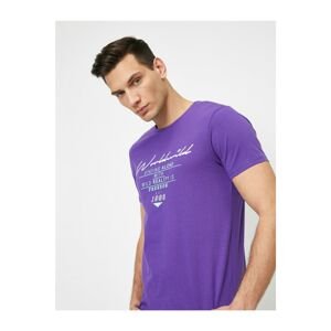 Koton Men's Purple Letter Printed T-Shirt