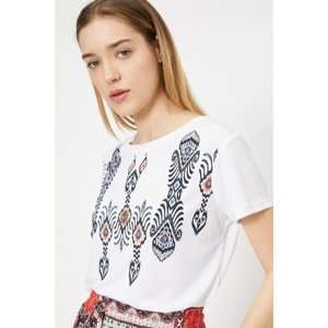 Koton Women Crew Neck Embroidered Patterned T-shirt