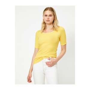 Koton Women's Yellow Hollow Out Short Sleeve T-Shirt