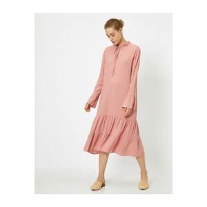 Koton Women's Pink Long Sleeve Lace-Up Crepe Dress