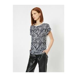 Koton Women's Black Zebra Pattern T-Shirt