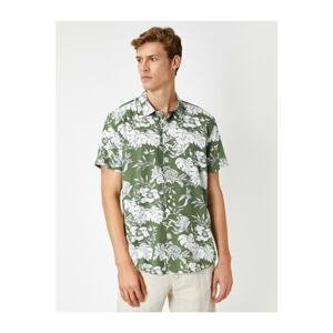 Koton Men's Green Cotton Short Sleeve Floral Patterned Shirt