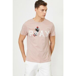 Koton Men's Pink Letter Printed T-Shirt