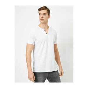 Koton Men's T-shirt Button Detailed Cotton V-Neck