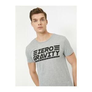 Koton Men's Gray Crew Neck Written Short Sleeve T-Shirt