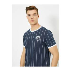 Koton Men's Navy Blue Striped T-Shirt