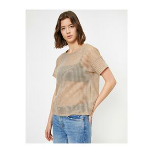 Koton Women's Brown Crew Neck T-Shirt