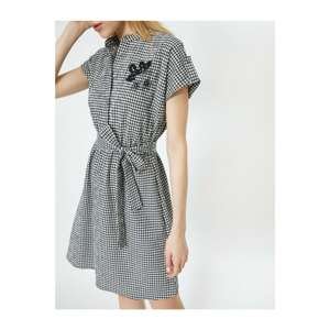Koton Collar Embroidered Gingham Pattern Short Sleeve Dress