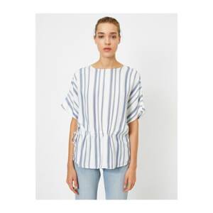 Koton Women's White Blue Striped Short Sleeve Blouse