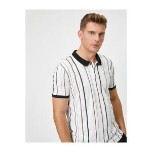 Koton Men's Black Striped Polo Neck Short Sleeve T-Shirt