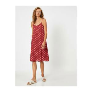 Koton Women's Burgundy Slim Strap Polka Dot Dress