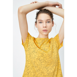 Koton Women's Yellow Patterned T-Shirt