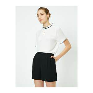 Koton Short Sleeve Pearl Detail Blouse With Neck Detail