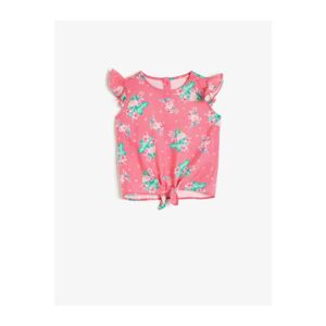 Koton Baby Girl Pink Printed Boat Neck Ruffled Blouse