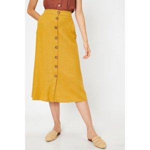 Koton Women's Yellow Front Button Midi Skirt