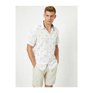 Koton Men's White Cotton Short Sleeve Patterned Shirt