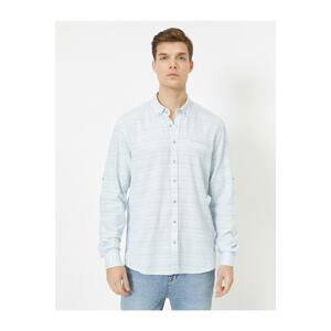 Koton Men's Blue Horizontal Striped Classic Collar Long Sleeve Shirt