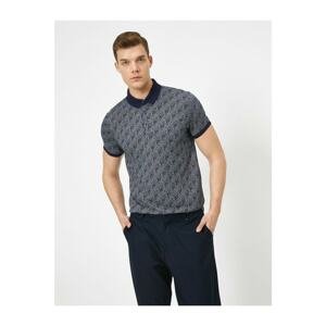 Koton Men's Navy Blue Polo Neck Shawl Patterned Split Detail Slim Fit T-shirt