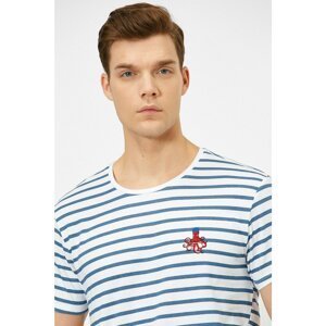Koton Men's Navy Blue Striped T-shirt