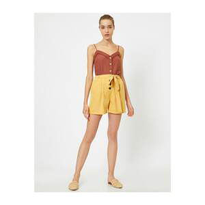 Koton Women's Yellow Belt Pleated Buttoned Shorts