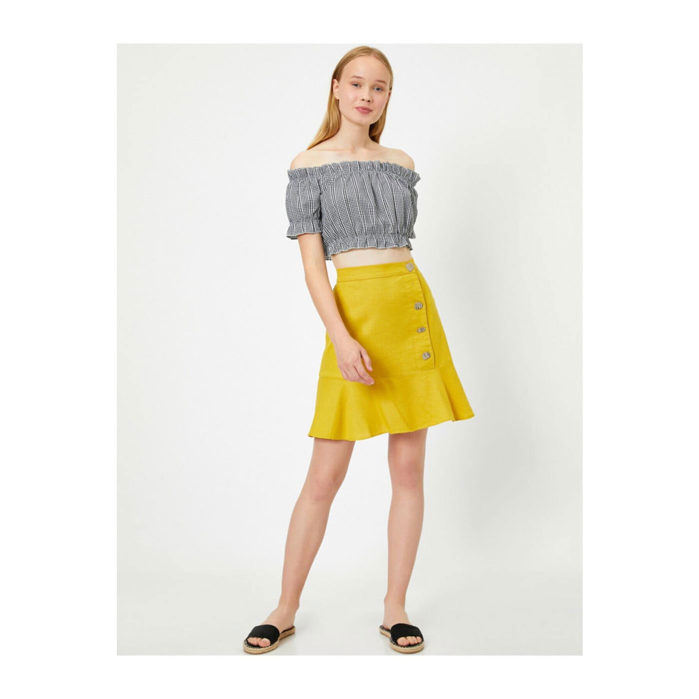 Koton Linen Mix High Waist Skirt