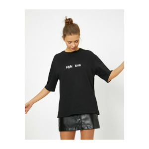 Koton Women's Black Written T-Shirt