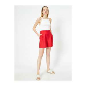 Koton Women's Red High Waist Woven Shorts