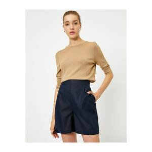 Koton Women's Navy Blue Pocket Linen Shorts