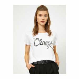 Koton Pearl And Stamp Written Women's T-Shirt