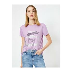 Koton Women's Lilac Written T-Shirt