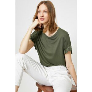 Koton Women's Green Sleeves Ruffle Detailed Short Sleeve T-Shirt