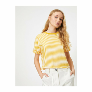 Koton Women's Yellow Striped T-Shirt