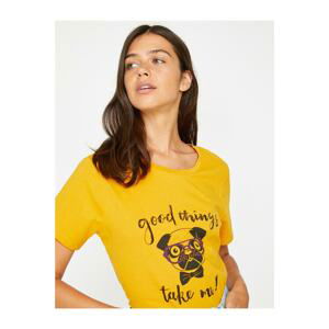 Koton Women's Yellow Printed T-Shirt