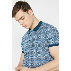 Koton Men's Navy Polo Neck Short Sleeve Patterned T-Shirt