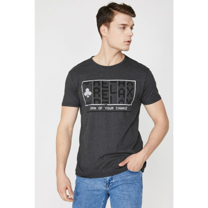 Koton Men's Gray Crew Neck Short Sleeve Letter Printed T-Shirt