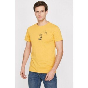Koton Men's Yellow Short Sleeve Crew Neck Printed T-Shirt