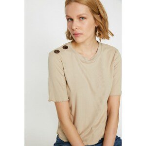 Koton Button Detail Kaskorse Narrow Cuffed Crew Neck T-Shirt