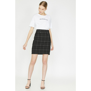 Koton Women's Black High Waist Mini Plaid Skirt