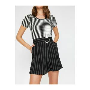 Koton Women's Black Striped Shorts